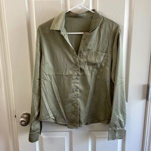 Olive satin button down